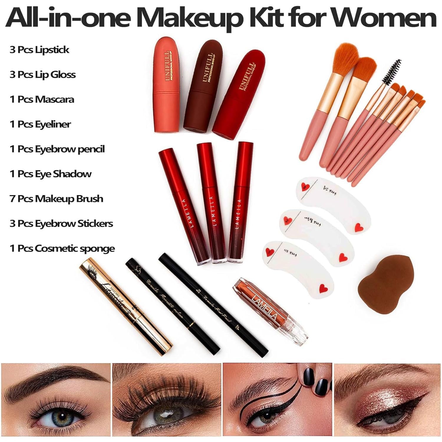 190 Colors Makeup Pallet,Professional Makeup Kit for Women Full Kit,All in One Makeup Sets for Women&Beginner,Include Eyeshadow,Lipstick,Compact Powder,Eyeliner,Concealer(004-Black)