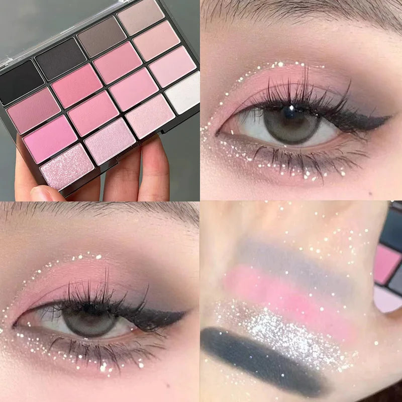 Placa de Sombra de Ojos de 16 Colores – Mate Nacarado, Brillo Gusano de Seda, Baja Saturación, Color Tierra, Maquillaje Diario, Cosméticos