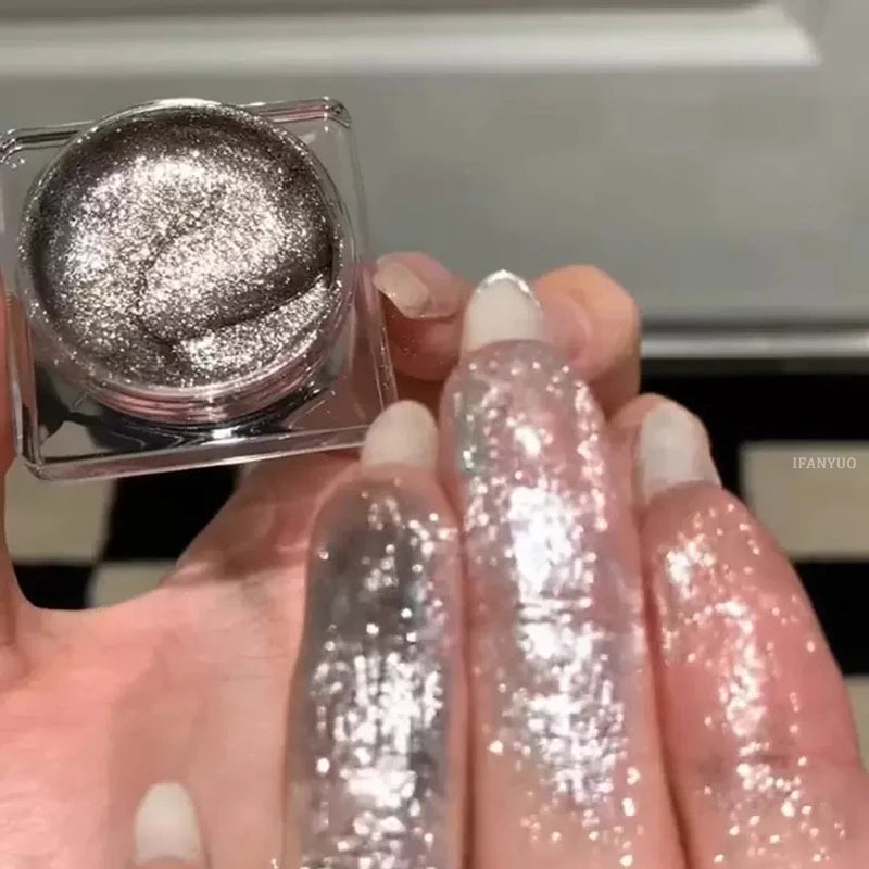 Paleta de Maquillaje de Gel de Sombra de Ojos Negra Ahumada – Brillo Punk, Sombra de Ojos Húmeda de Plata Oscura Metálica, Resaltador de Pigmentos de Perlas