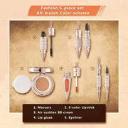 Queen'S Scepter Color Makeup Set with mascara, 3-color lipstick, air cushion BB cream, lip glaze, and eyeliner in elegant royal packaging