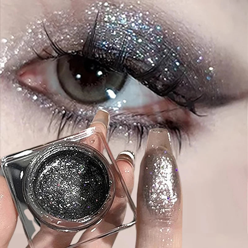 Paleta de Maquillaje de Gel de Sombra de Ojos Negra Ahumada – Brillo Punk, Sombra de Ojos Húmeda de Plata Oscura Metálica, Resaltador de Pigmentos de Perlas