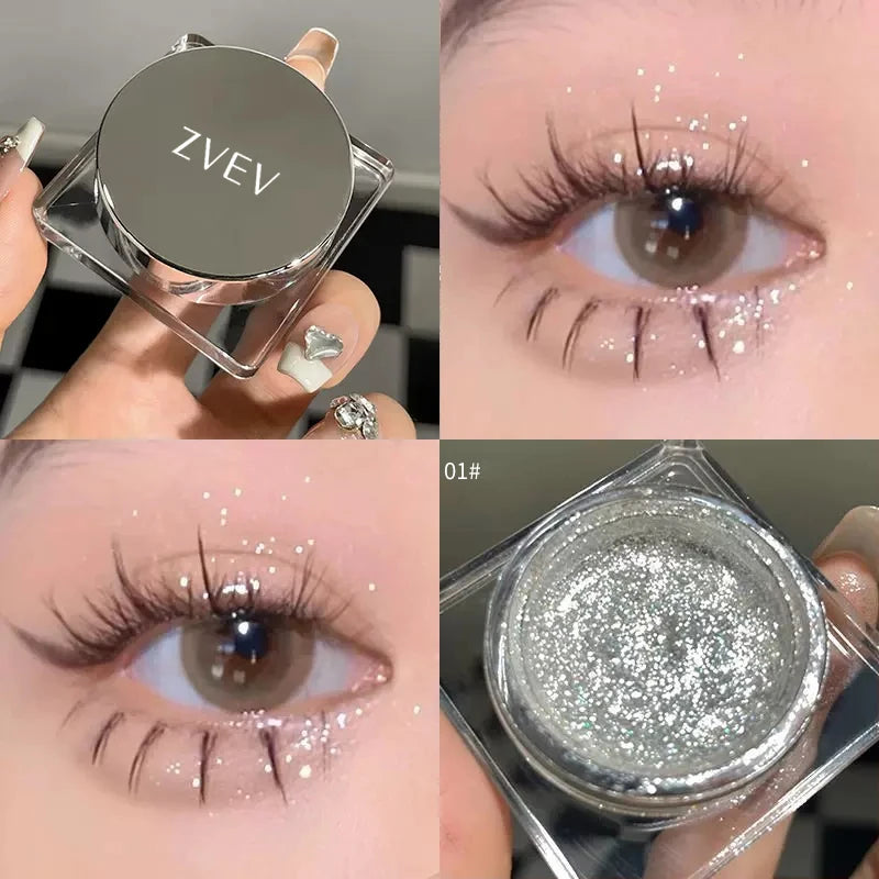 Paleta de Maquillaje de Gel de Sombra de Ojos Negra Ahumada – Brillo Punk, Sombra de Ojos Húmeda de Plata Oscura Metálica, Resaltador de Pigmentos de Perlas