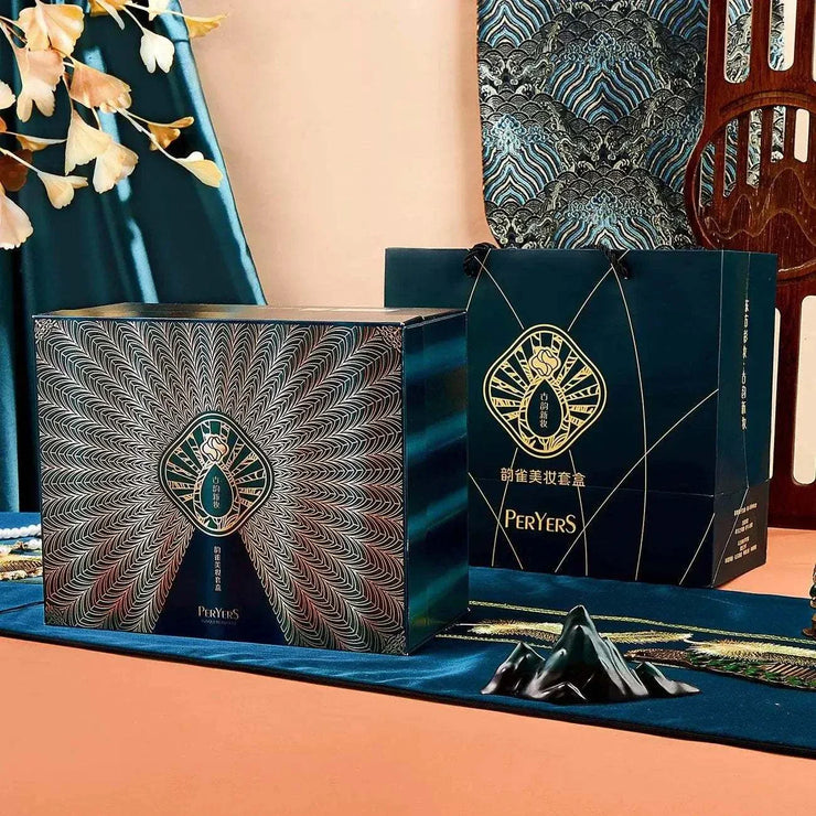 Luxury makeup gift set with elegant packaging, complete 12-piece full face collection including BB cushion and eyeshadow palette