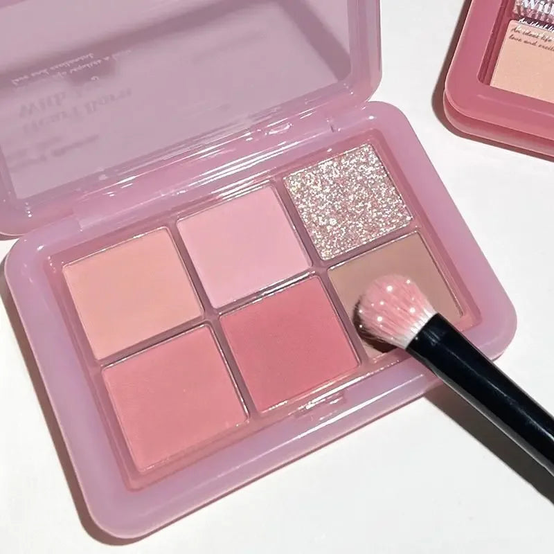 Paleta de Sombra de Ojos con Purpurina Transparente Rosa – 4 Colores: Mate, Naranja, Marrón Brillante, Cosmética Duradera para Niñas