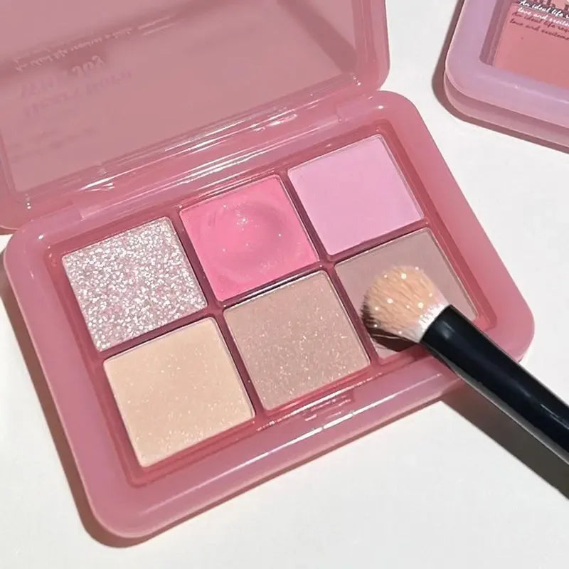 Paleta de Sombra de Ojos con Purpurina Transparente Rosa – 4 Colores: Mate, Naranja, Marrón Brillante, Cosmética Duradera para Niñas