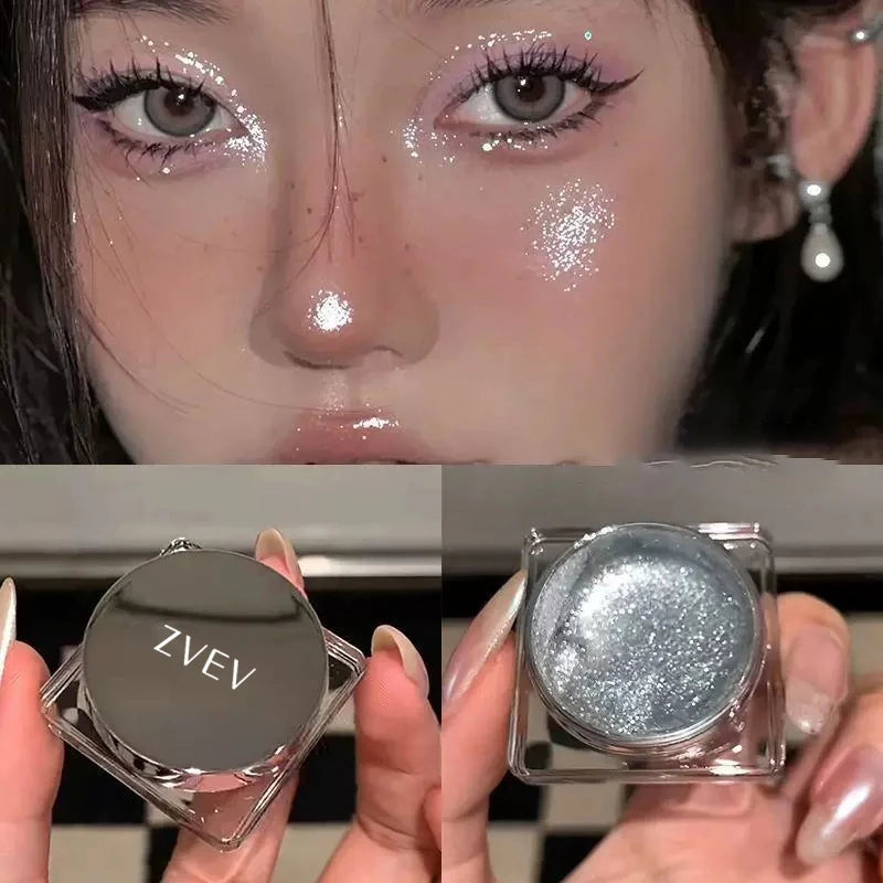 Paleta de Maquillaje de Gel de Sombra de Ojos Negra Ahumada – Brillo Punk, Sombra de Ojos Húmeda de Plata Oscura Metálica, Resaltador de Pigmentos de Perlas