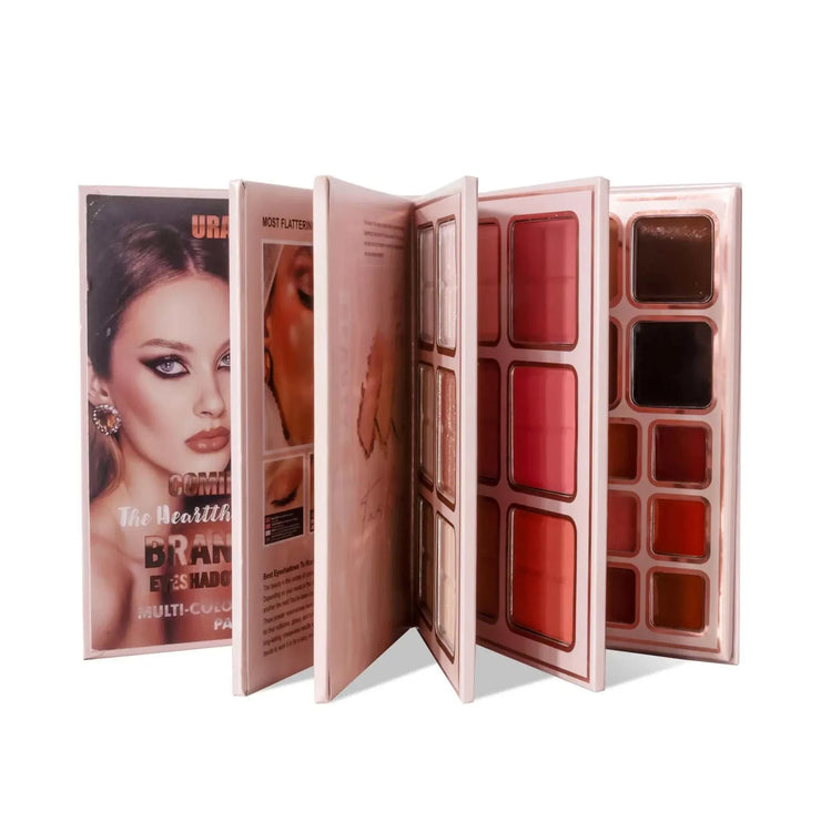 78-Color comprehensive makeup palette with 5-layer book design for eyeshadow, blush, contour, and highlighter