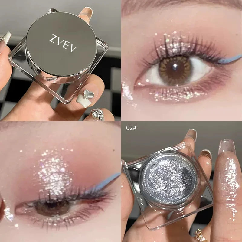 Paleta de Maquillaje de Gel de Sombra de Ojos Negra Ahumada – Brillo Punk, Sombra de Ojos Húmeda de Plata Oscura Metálica, Resaltador de Pigmentos de Perlas