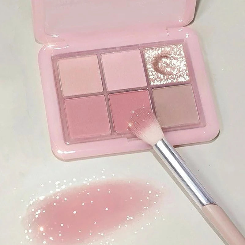 Paleta de Sombra de Ojos con Purpurina Transparente Rosa – 4 Colores: Mate, Naranja, Marrón Brillante, Cosmética Duradera para Niñas