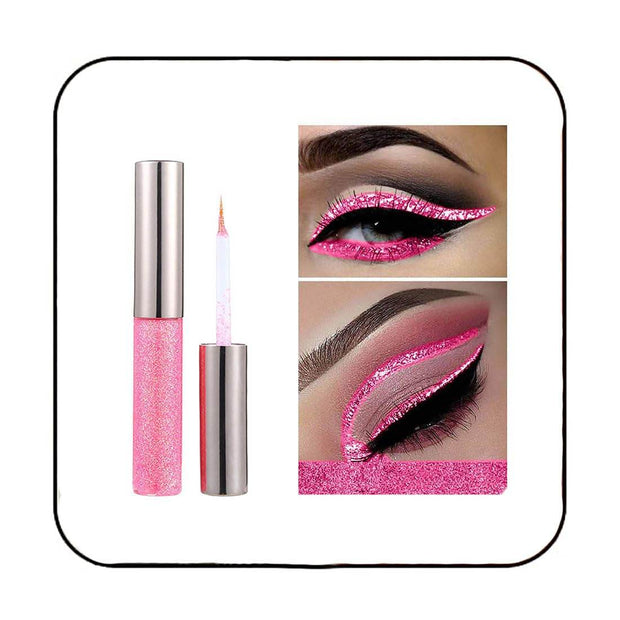 Pink glitter liquid eyeliner with metallic shimmer for eye makeup and cosplay looks