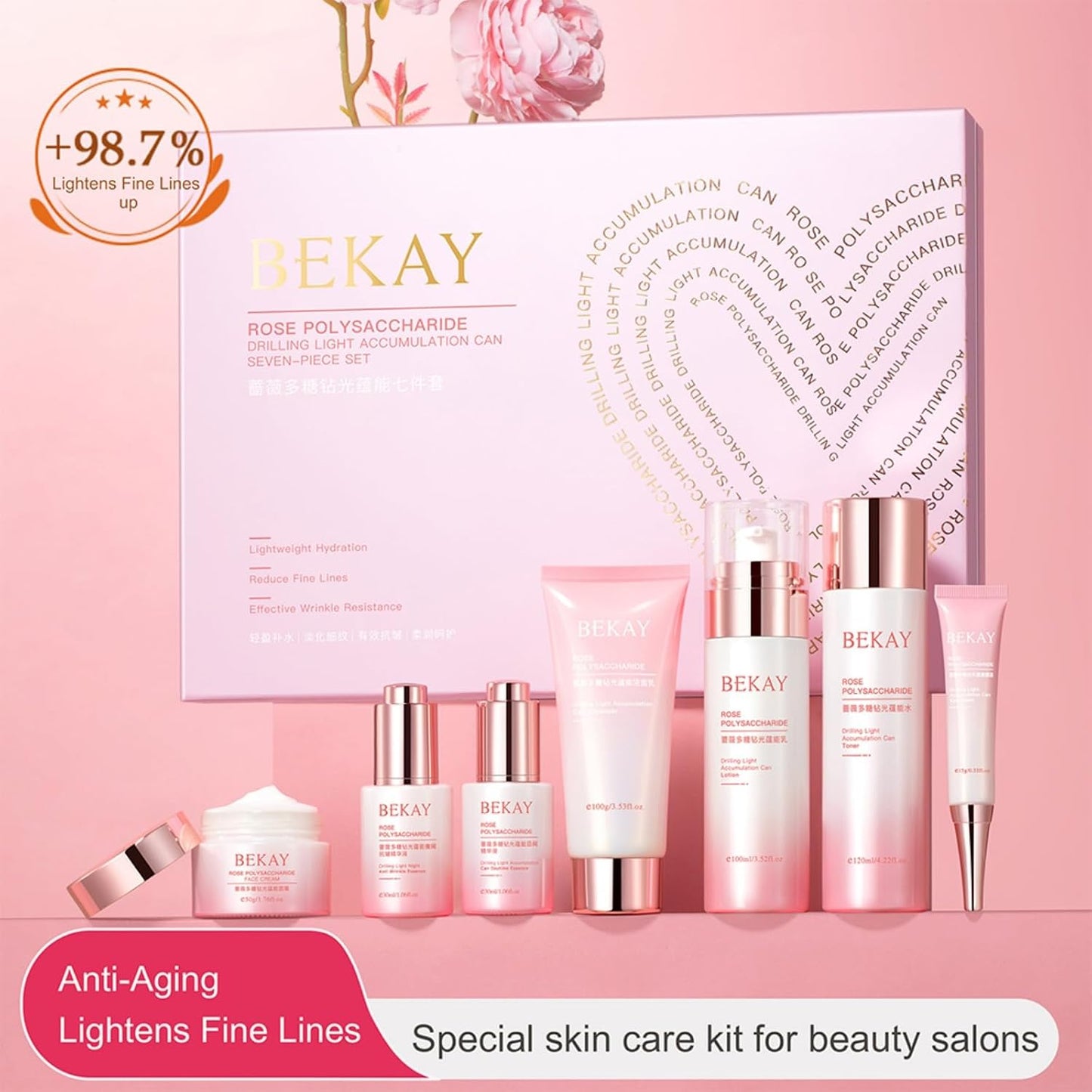 O'KADY Rose Polysaccharide Glow Hydration Skin Set,7-Piece Hydrating Skincare Set for Anti-Aging & Moisturizing,Pamper Gifts for Women,Valentine Birthday Mother'S Day Gifts for Wife Mom Teenage Girls