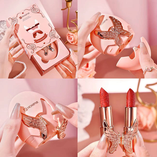 2 Set Lip Butterfly Box Lipstick Matte Velvet Lipsticks Party Lipstick Nonstick Cup Lip Gloss Lips Makeup Waterproof Cosmetics