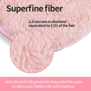 Close-up of superfine fiber makeup removal pad with 2.8 micron diameter fibers for deep pore cleansing on pink fabric background Professional Makeup Tools Kit
