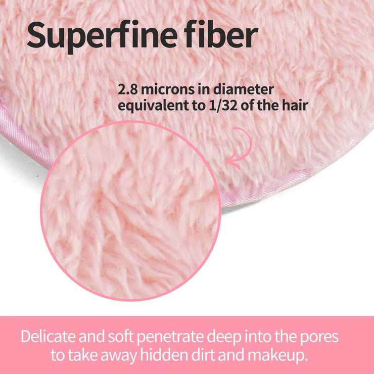 Close-up of superfine fiber makeup removal pad with 2.8 micron diameter fibers for deep pore cleansing on pink fabric background Professional Makeup Tools Kit