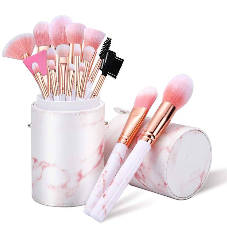 Makeup Brushes Set 16PCS – Pink Marble Makeup Brush Kit with Foundation, Eyeshadow, Concealer, Eyebrow, Blush & Face Mask Brushes, Includes Gift Box