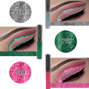 Glitter liquid eyeliner in pink, green, and silver metallic shimmer for eye makeup and cosplay