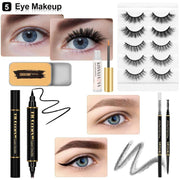 Makeup set for teens and adults featuring eyeshadow, mascara, false eyelashes, eyebrow pencil, and eyeliner for versatile eye makeup looks