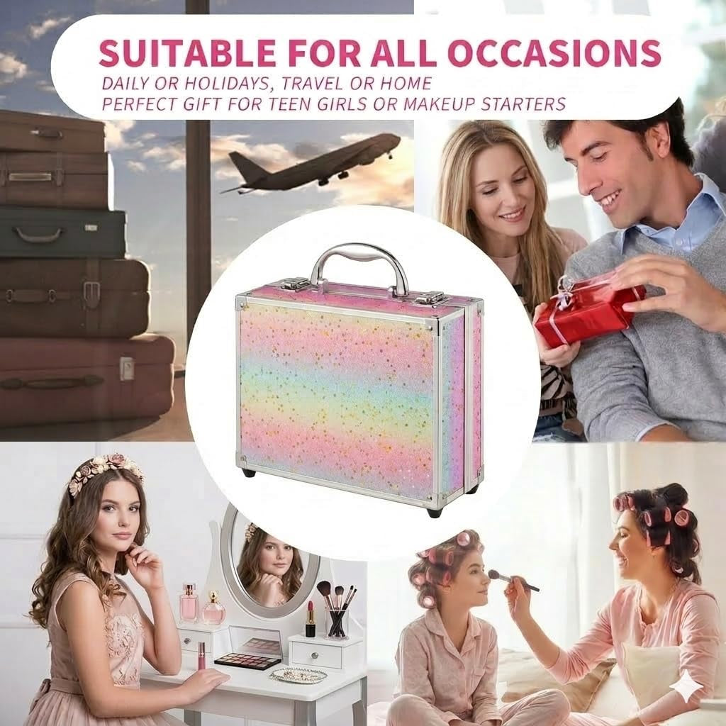 Makeup Kit for Teenager Girls - Full Starter Cosmetics Set with Eye Shadow Lip Balm Blush Lip Gloss Brush Lip Pencil Eye Pencil and Mirror (Rainbow)