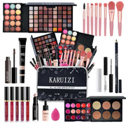 beginner makeup kit for girls and women with eyeshadows lip glosses brushes and portable carry bag