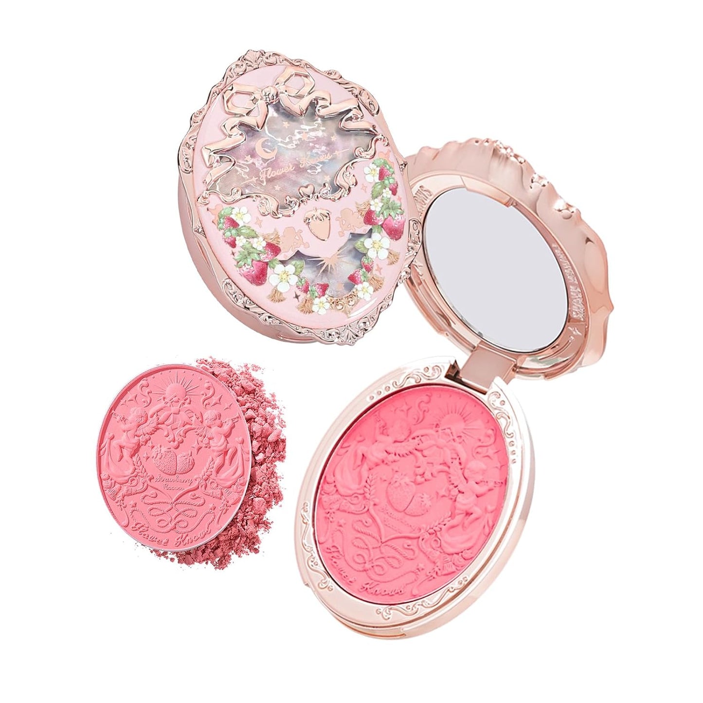 Strawberry Rococo Embossed Blush,Bright Pink Matte Powder Blush for Cheeks,Buildable & Blendable Face Makeup,Soft Long-Lasting Cute Make up for Women & Girls,0.16 Oz(G01 Romantic Blossom)
