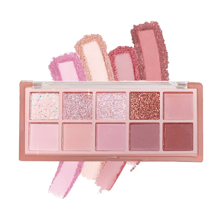 10-Color Eyeshadow Palette – Highly Pigmented Matte & Shimmer Shades, Pink and Nude Glitter Eyeshadow with Velvety Texture
