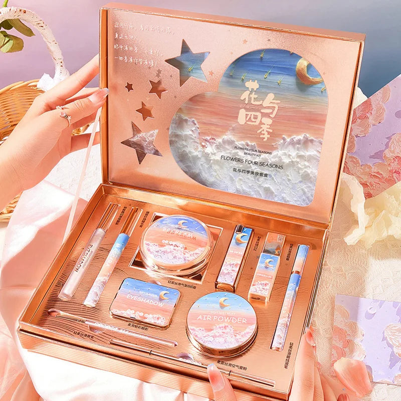 Flower and Four Seasons Makeup 10 Pcs Set Box Cosmetics Full Set Beauty Gift Box Christmas Valentine'S Day Gift Lipstick Kit