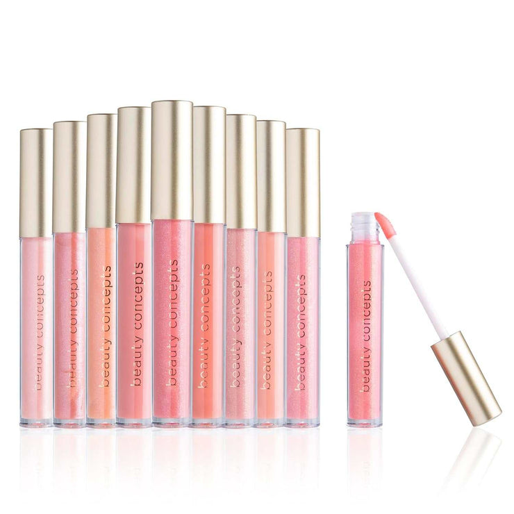 Lip Gloss Collection with shiny, hydrating, long-lasting shades in sleek packaging