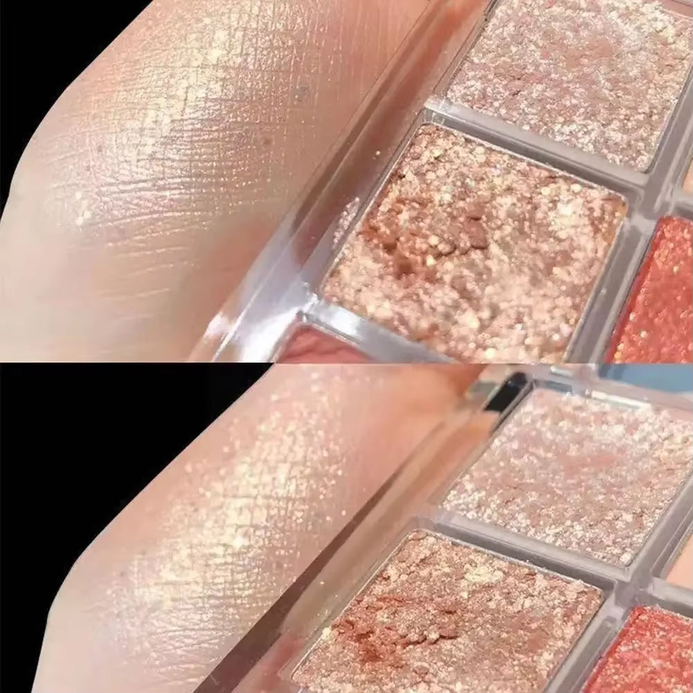 Paleta de Sombra de Ojos de 9 Colores – Maquillaje Brillante Desnudo, Acabado Nacarado, Lentejuelas, Cosméticos de Ojos Impermeables y Portátiles