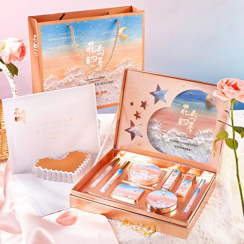 Flower and Four Seasons Makeup 10 Pcs Set Box Cosmetics Full Set Beauty Gift Box Christmas Valentine'S Day Gift Lipstick Kit