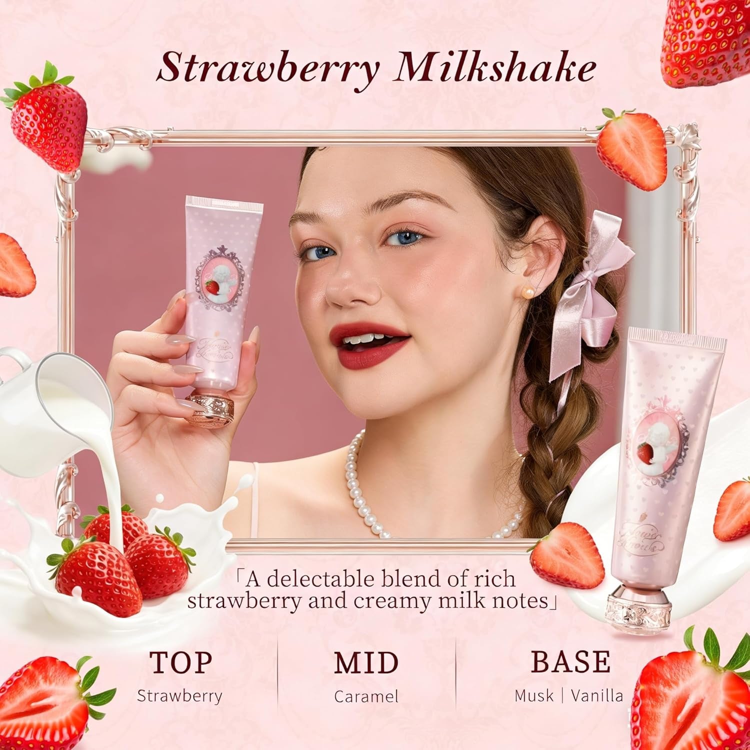 Cake Charm Set,Strawberry Cupid 12-Piece Makeup Gift Box Set,Lip Cream+Liquid Blush+Makeup Palette+Hand Mirror+Solid Perfume+Hair Clip+Cushion Powder Puff+Eyeshadow Brush+Gift Box