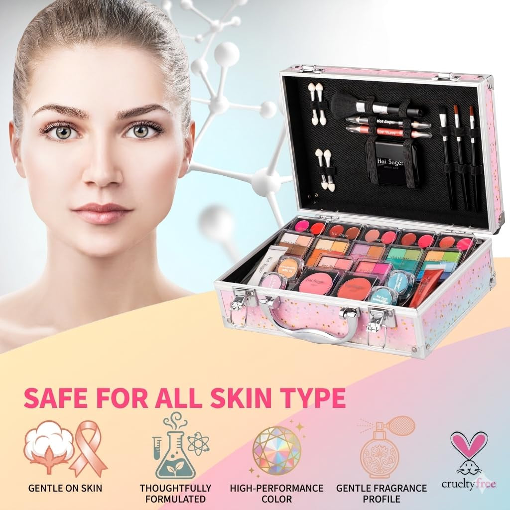 Makeup Kit for Teenager Girls - Full Starter Cosmetics Set with Eye Shadow Lip Balm Blush Lip Gloss Brush Lip Pencil Eye Pencil and Mirror (Rainbow)