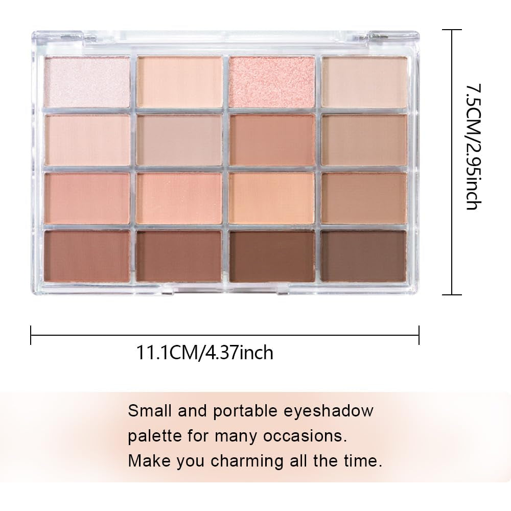 16 Colors Nude Brown Eyeshadow Palette – Matte & Shimmer Finishes – Warm Caramel, Mocha, Champagne & Taupe Tones Eye Shadow – Highly Pigmented Neutral Eye Makeup Palette for Woman