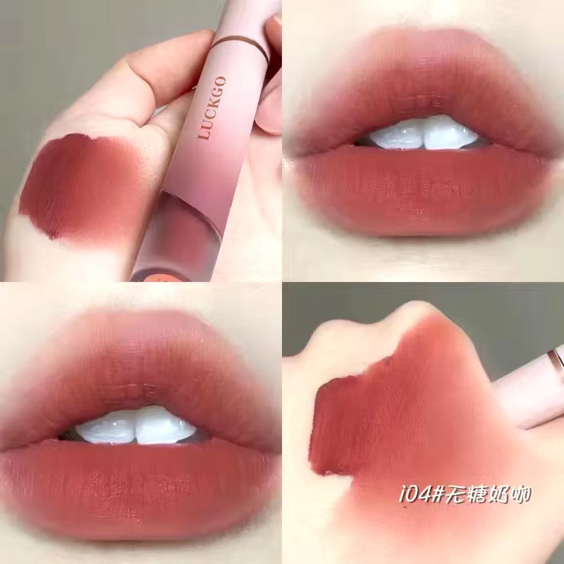 Crema de Lápiz Labial Mate de Terciopelo – Tinte de Labios Rojo Sexy, Hidratante, Brillo de Larga Duración, Maquillaje Impermeable, Cosméticos Coreanos, 6 Colores