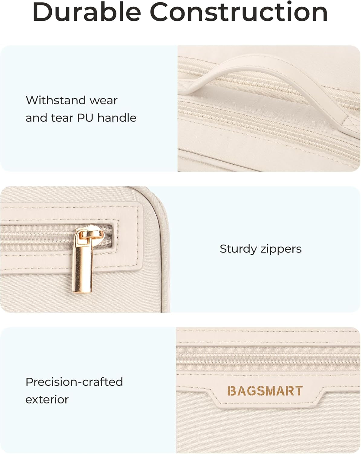 Travel Makeup Bag, Make up Bag with Multiple Compartments for Organizer, Durable & Compact Cosmetic Organizer for Women for Travel Accessories (Beige)