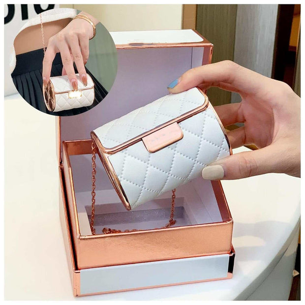 4-color velvet matte lipstick set with waterproof long-lasting formula in a chic white quilted leather chain pouch gift box