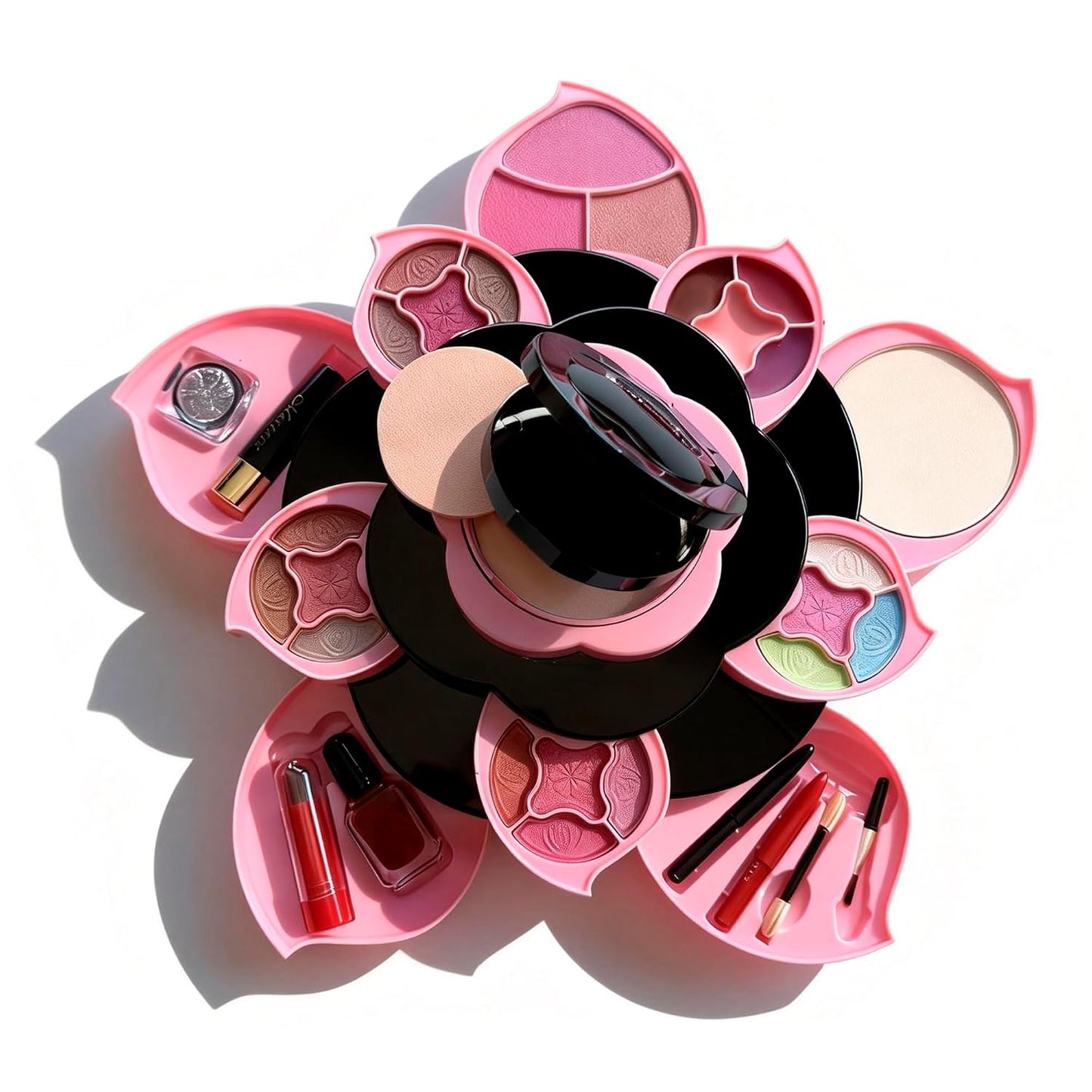 Flower Makeup Kit for Girls - Complete All-In-One Makeup Kit for Teens and Women with 3 Tier Flower Case, 16 Eyeshadows, Lipstick, Blush, Glitter Gift Set - Full Starter Kit for Beginners