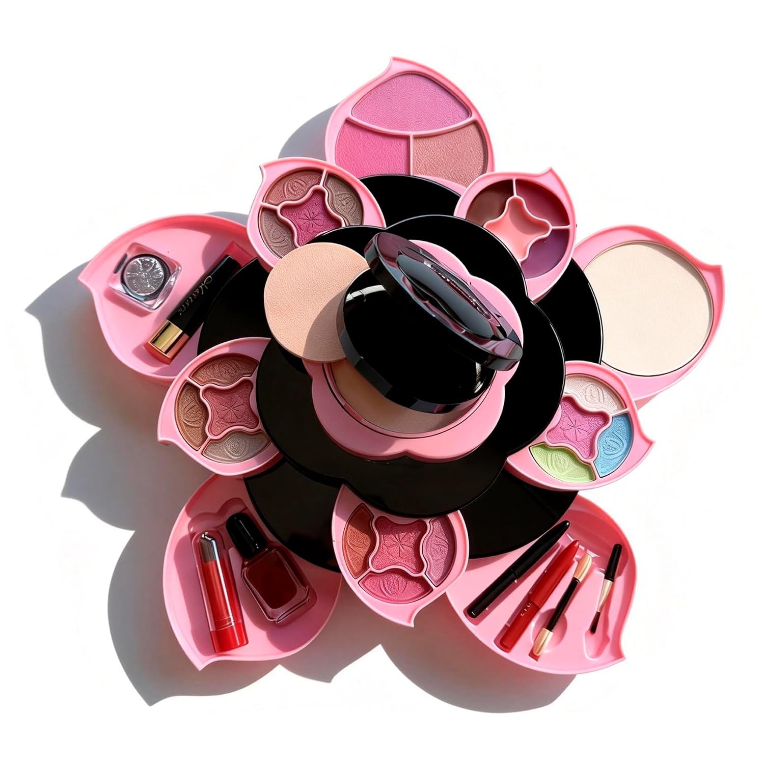 Flower Makeup Kit for Girls - Complete All-In-One Makeup Kit for Teens and Women with 3 Tier Flower Case, 16 Eyeshadows, Lipstick, Blush, Glitter Gift Set - Full Starter Kit for Beginners