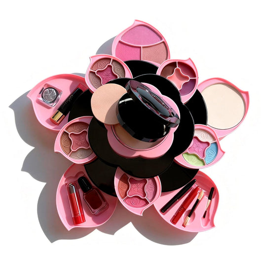 Flower Makeup Kit for Girls - Complete All-In-One Makeup Kit for Teens and Women with 3 Tier Flower Case, 16 Eyeshadows, Lipstick, Blush, Glitter Gift Set - Full Starter Kit for Beginners