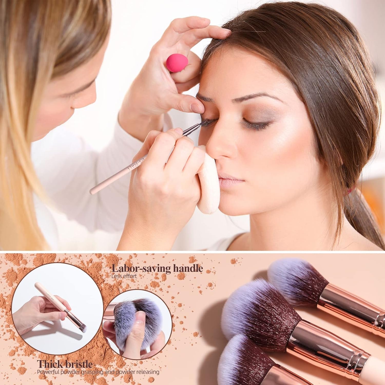 Makeup Brushes Premium Synthetic Foundation Powder Concealers Eye Shadows 18 Pcs Brush Set with 5 Sponge & Holder Sponge Case (A-Pink)