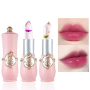 2-pack color changing jelly lipstick with flower inside and moisturizing tint gloss on lips