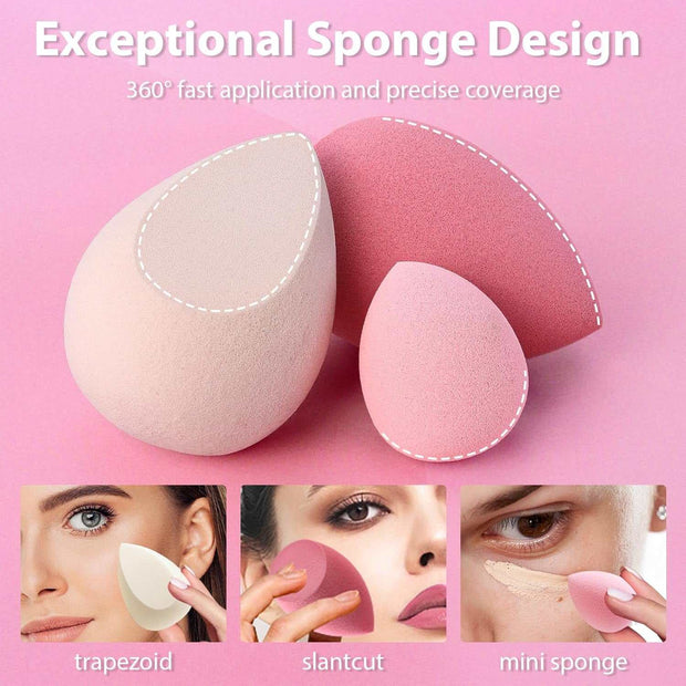 Experience flawless application with our professional Makeup Sponge Set. This 7-piece latex-free collection includes multicolor beauty blenders for foundation, powder, and cream products. Perfect for professionals and beginners.